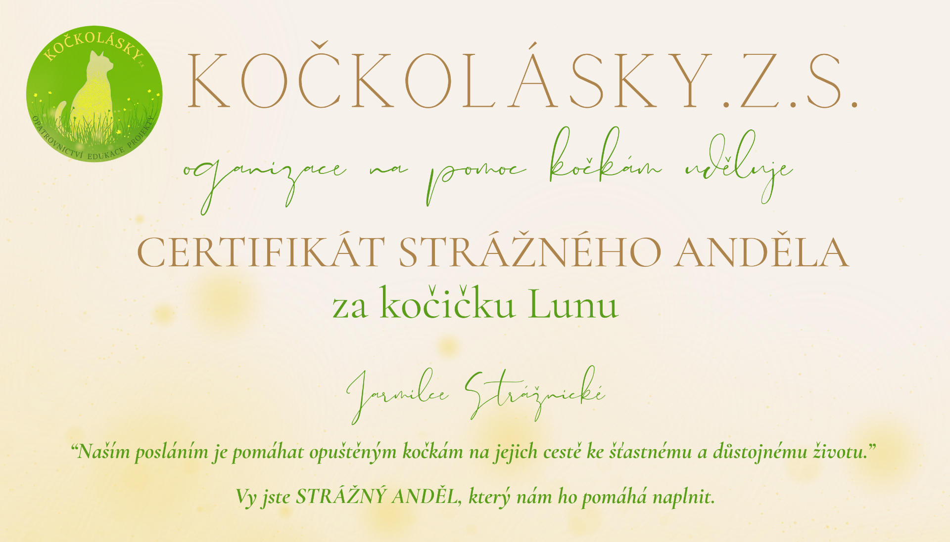 Vystavíme Vám CERTIFIKÁT STRÁŽNÉHO ANDĚLA